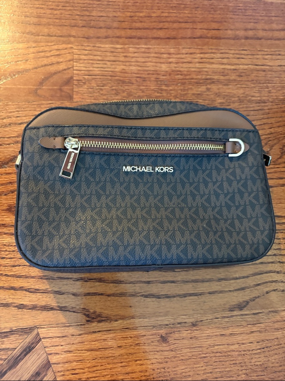 Michael Kors MK Monogram Brown and Tan Crossbody bag